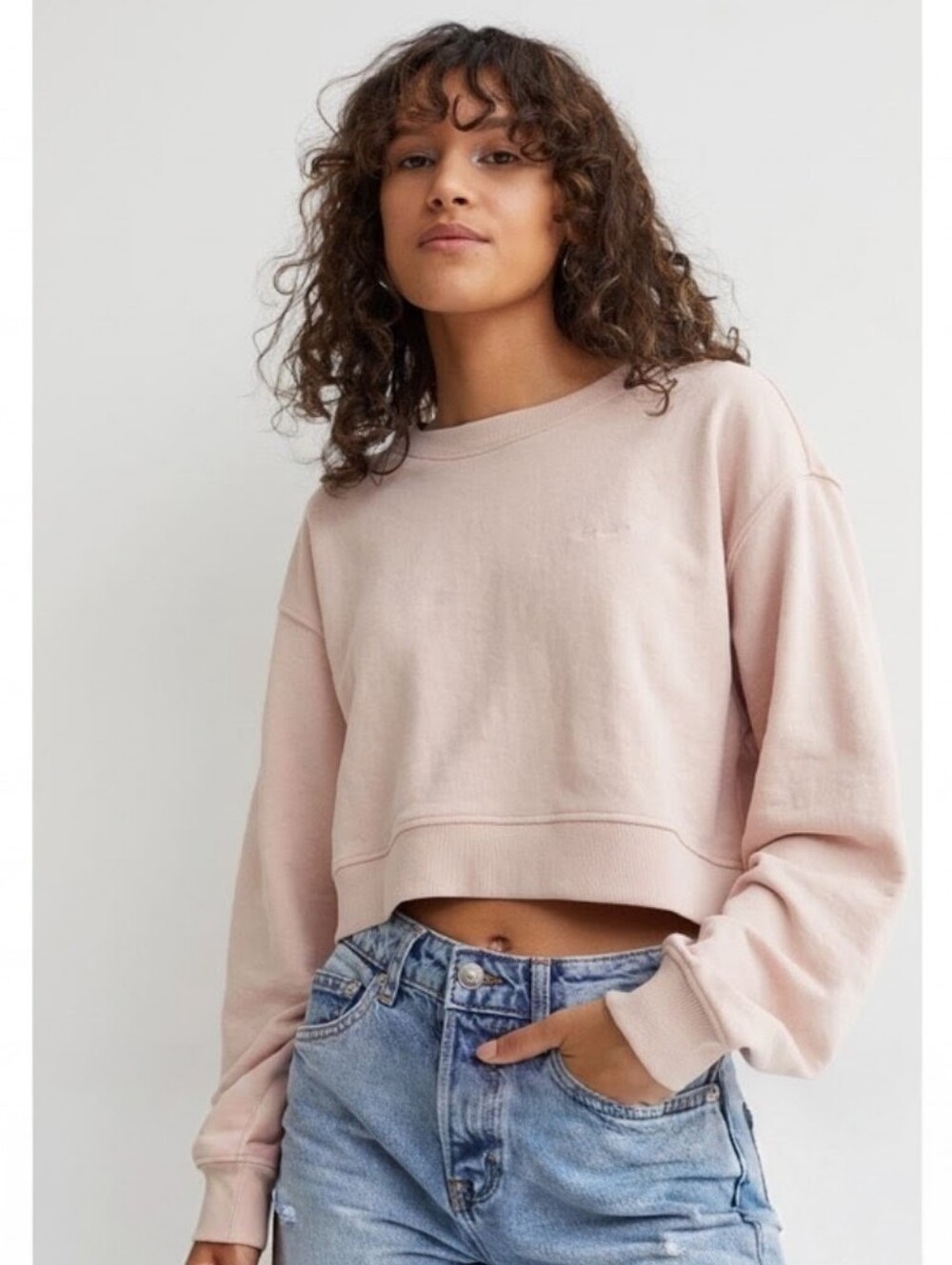 Divided H&M Smile Oversized Cropped Sweatshirt - Pink Tan - Size Large Womens